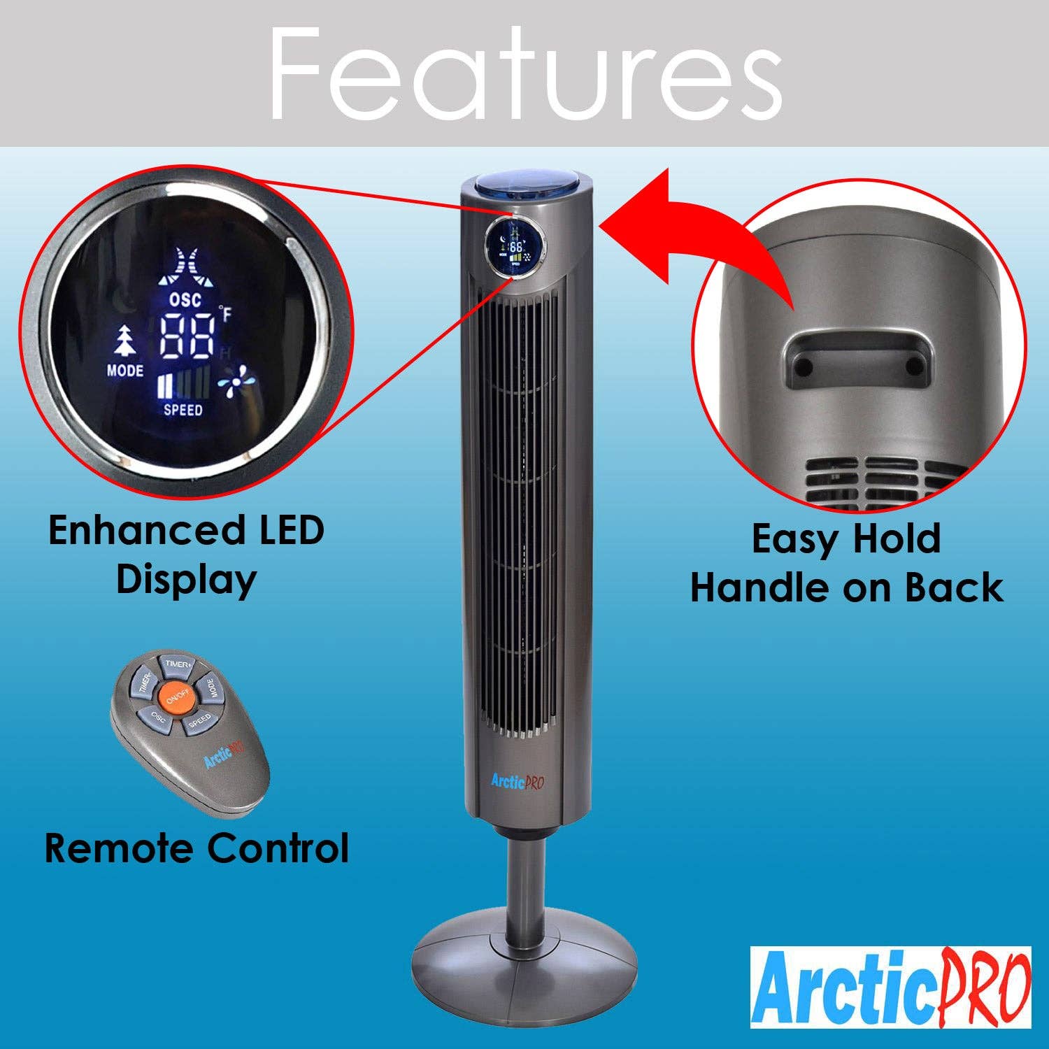 ShopBobbys - Wholesale Electric Fan - Arctic-Pro Digital Screen Oscillating Tower Fan with Remote1