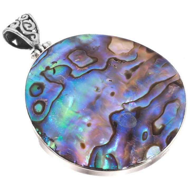 925 sterlingsølv rundt paua abalone skal vedhæng, 2" for engroshandel hos FifiRose
