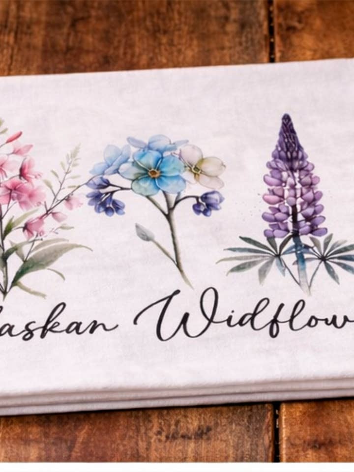 Alaska Wildflowers Tea Towel – Floral Kitchen Towel – Nature for wholesale by Alaska Life Designs LLC