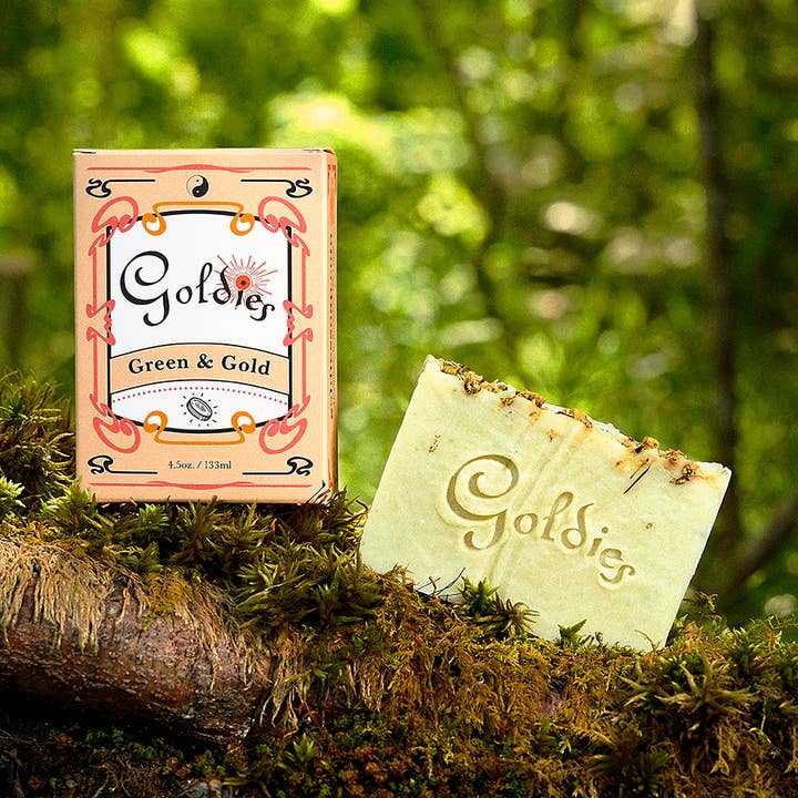 Green and Gold Bar Soap | Lavender | Green Clay | Floral for wholesale by Goldie's Natural Beauty