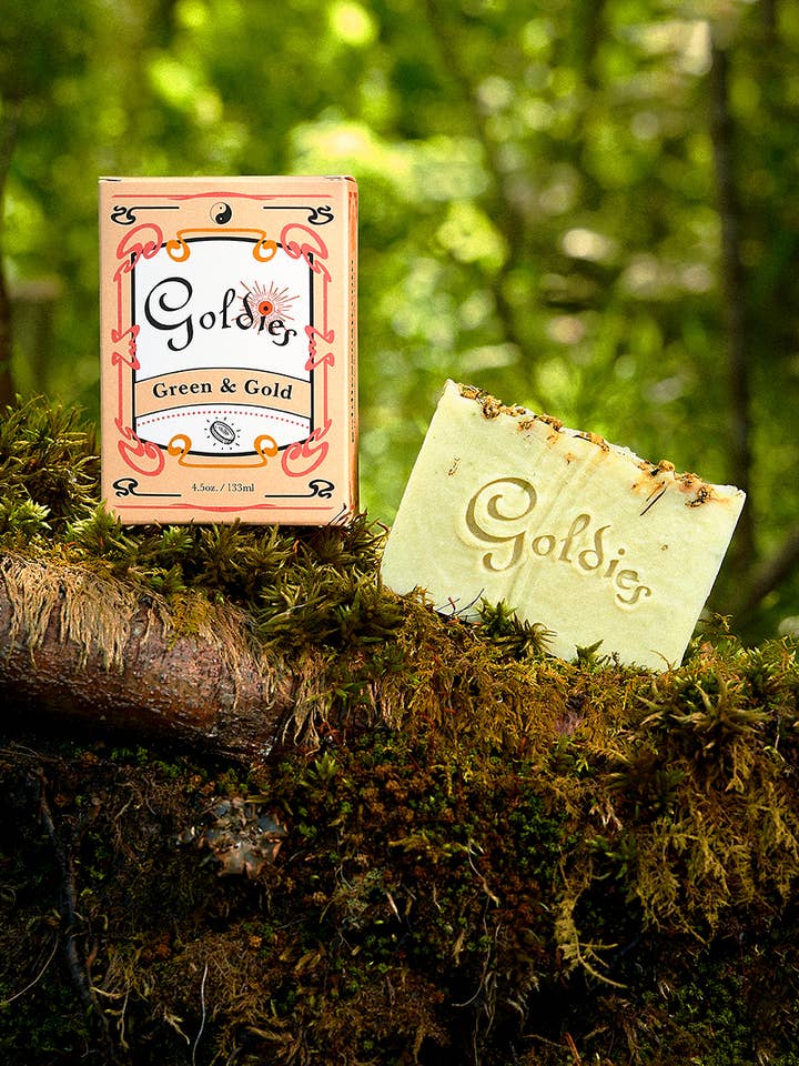Green and Gold Bar Soap | Lavender | Green Clay | Floral for wholesale by Goldie's Natural Beauty