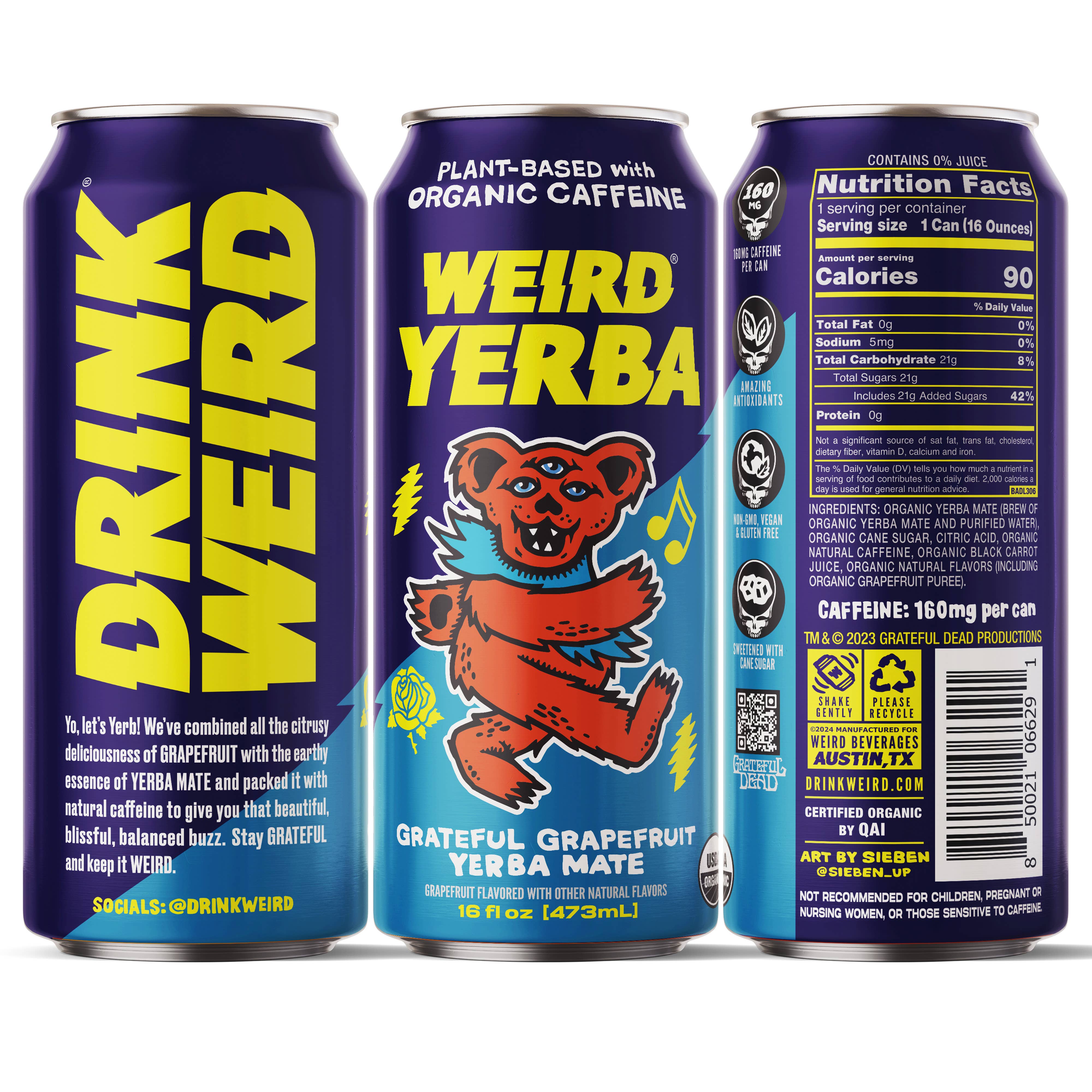 Weird Beverages - Wholesale Sports/Energy Drink - Organic Grateful Grapefruit Yerba Mate 12pk of 16oz Cans6