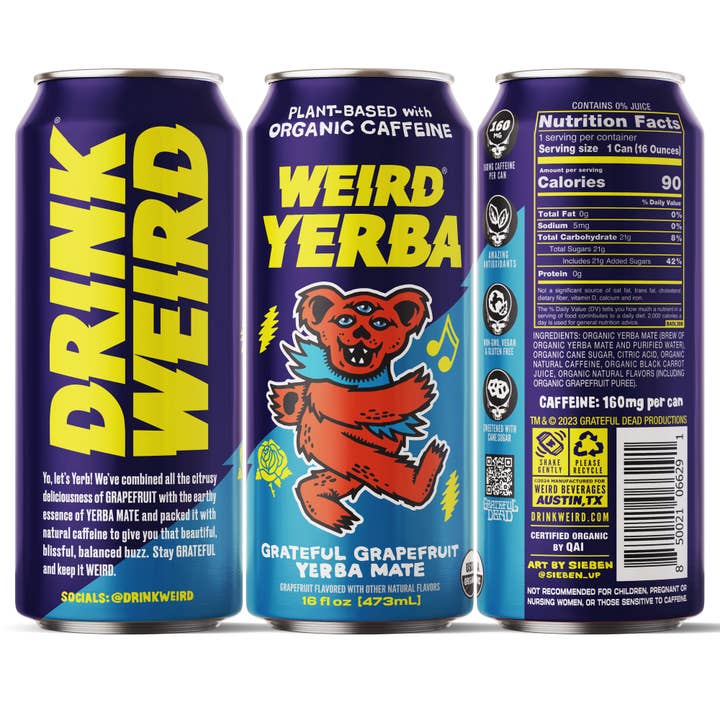 Weird Beverages - Wholesale Sports/Energy Drink - Organic Grateful Grapefruit Yerba Mate 12pk of 16oz Cans6