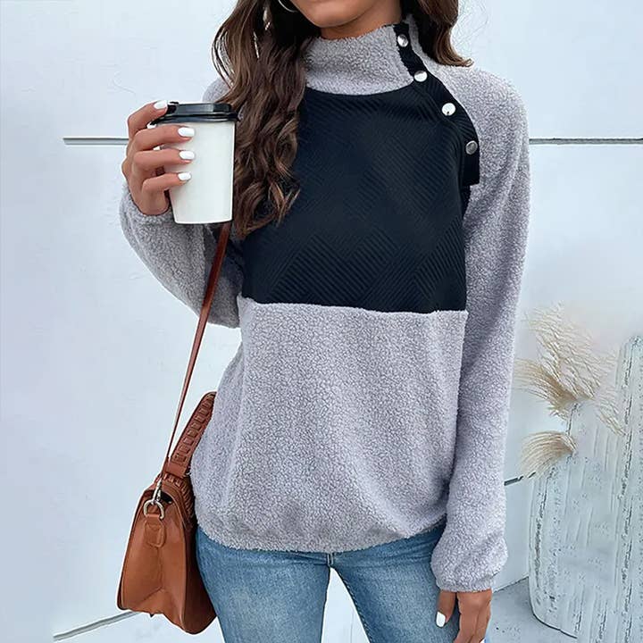 SWEATSHIRTSHIRT À COL HAUT À MANCHES LONGUES POUR FEMMES_CWTSTL0563 pour la vente par Lily Clothing