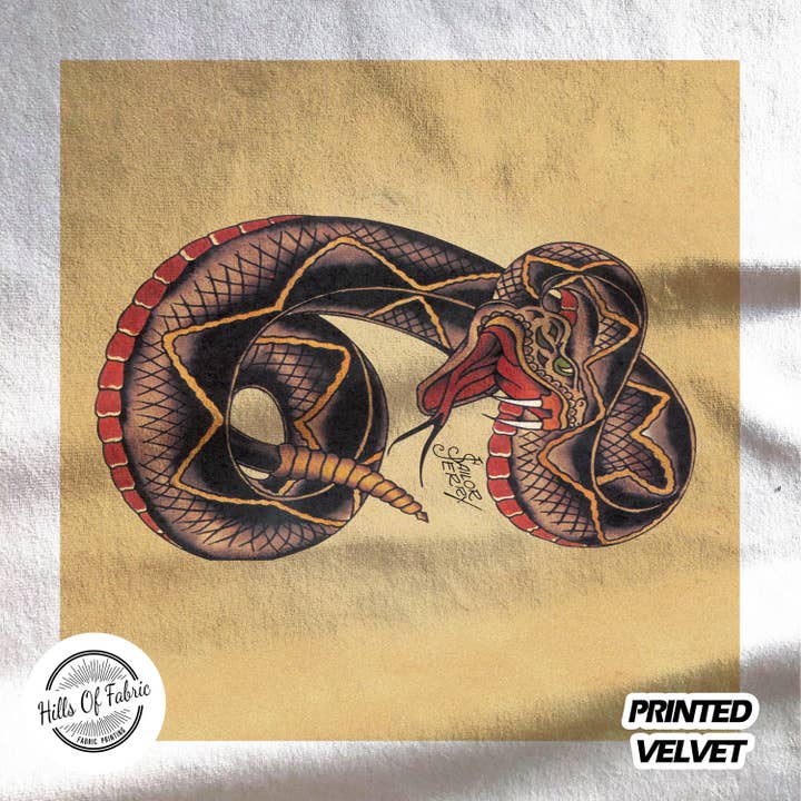 Sailor Jerry Rattle Snake bedrukt stoffen paneel voor wholesale door Hills Of Fabric