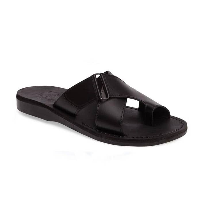 Asher - Sandales à glissière en cuir | Noir pour la vente par Jerusalem Sandals