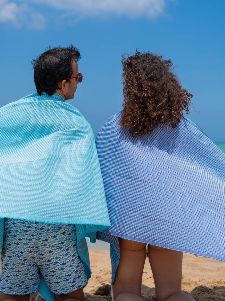 Asciugamano da spiaggia Santorini / fouta decorativa 1 m x 2 m - 100% cotone per la vendita all'ingrosso da parte di Foutas de Tunisie By Le Comptoir Paris