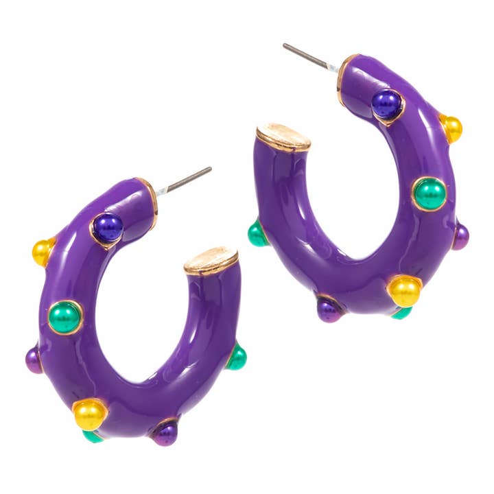 Sensibling Corp. - Wholesale Hoop Earrings - Mardi Gras Pearl Embellished Hoop Earrings1