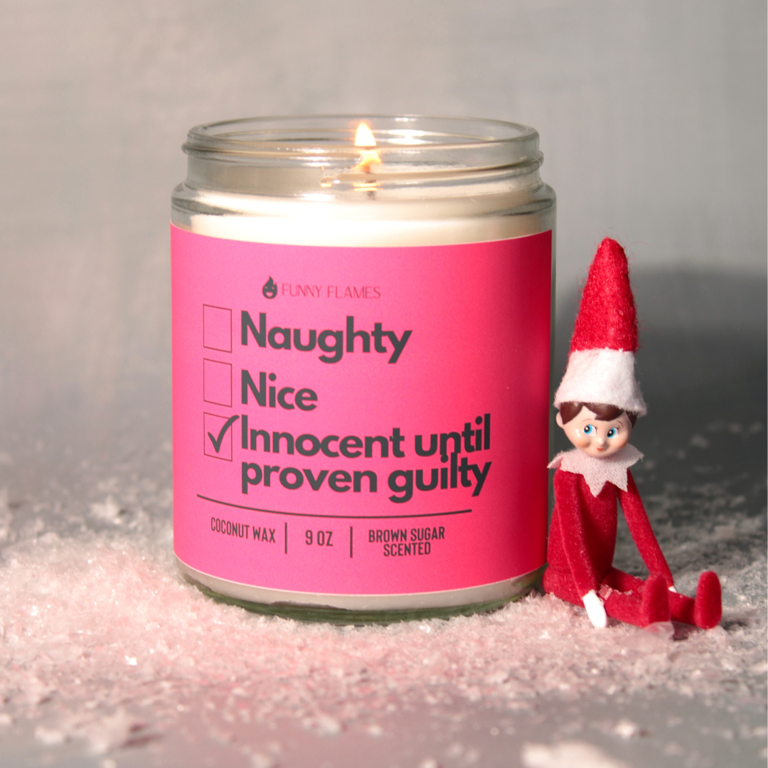 Funny Flames Candle Co - Les Creme - Wholesale Jar/Filled Candle - Naughty, Nice, Innocent Until Proven Guilty -Funny Christmas2
