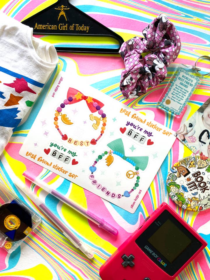 Ensemble de feuilles d'autocollants en vinyle avec bracelet d'amitié Best Friend pour la vente par Jillian Kaye Art