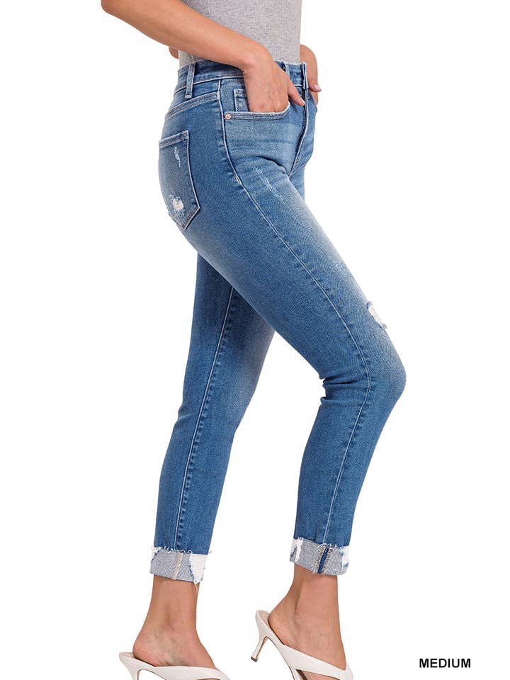 MEDIUM ....42POPS DISTRESSED CUFFED SKINNY JEANS for wholesale on Faire2