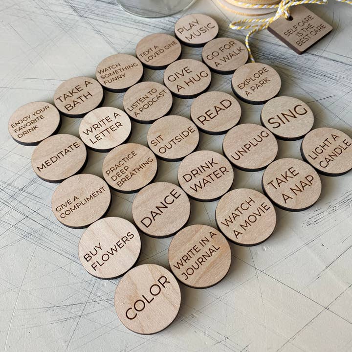 Novotny Designs – wholesale Keepsake coin/token – Self care is the best care - self care token jar2