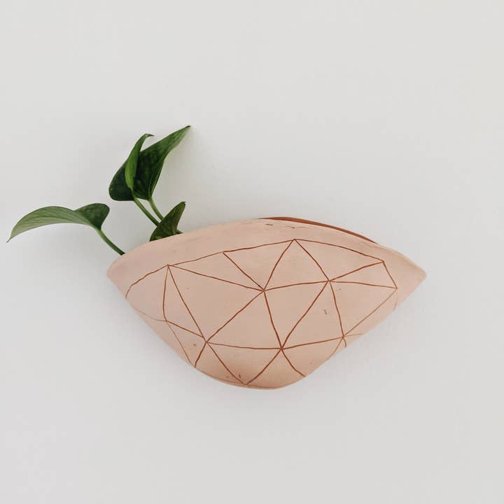 GEOTRIANGLE - 7x4" Wide Wall Pocket Planter - Pink & Red Earthenware Clay for wholesale by Half Light Honey