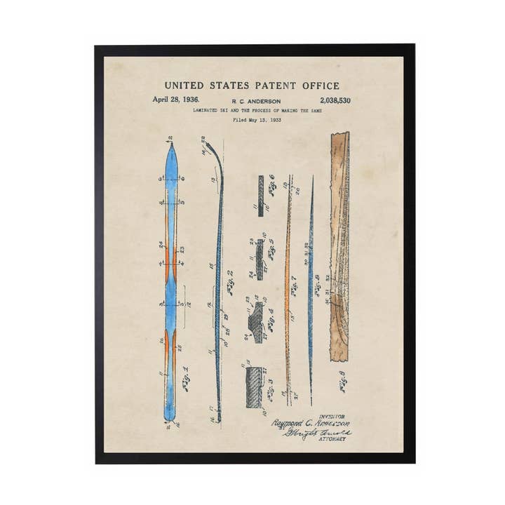 Brevet de ski nautique à l'aquarelle pour la vente par Antique Curiosities Inc
