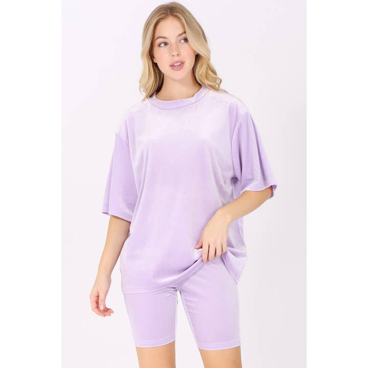 UP CLOTHING - Wholesale Lounge Set - Women's - Velour Oversized T-Shirt and Biker Shorts Set5