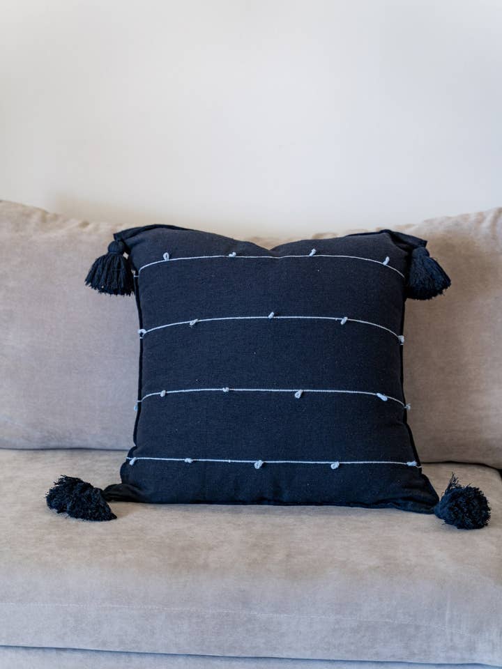 Navy with Sky Blue Globos Throw Pillow for wholesale by Woven Mexico