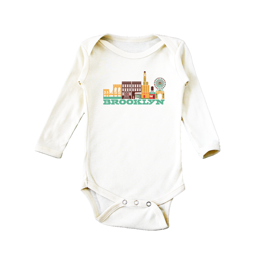 All Good Living - Wholesale Bodysuit (Non-Footed) - Baby - Brooklyn Cityscape Natural Long Sleeve Onesie 0