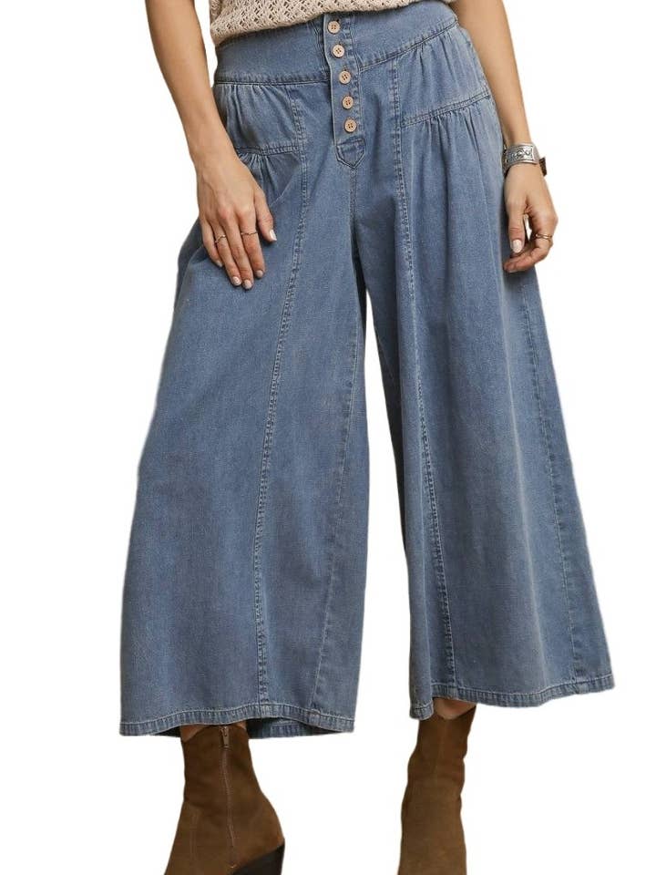 Culottes de pierna ancha con botones y lavado a la piedra para venta al por mayor de Vanilla Monkey