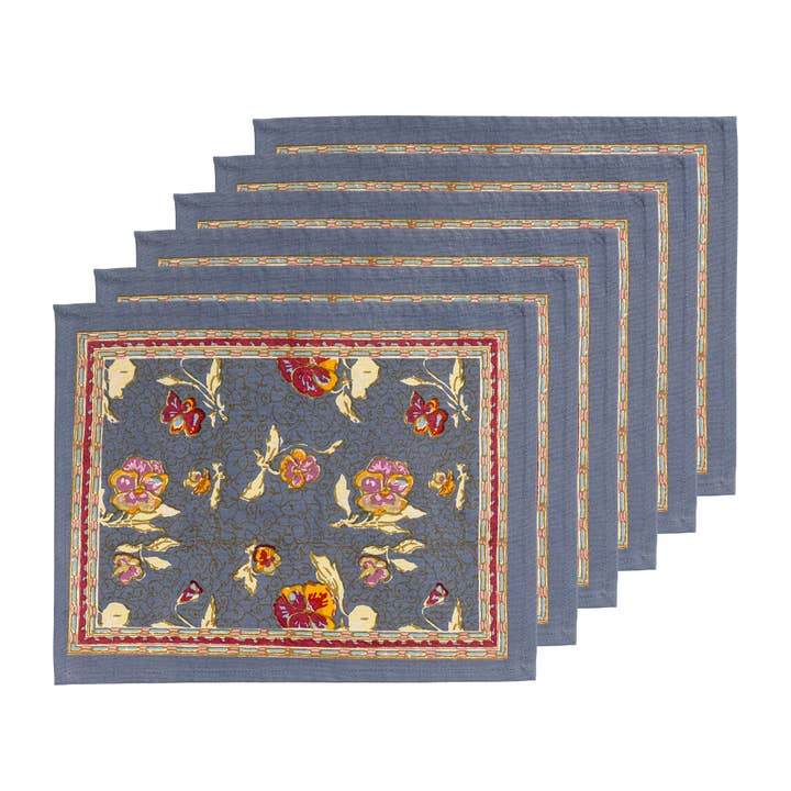 Couleur Nature - Wholesale Placemat - Pansy Red/Grey Mats - Set of 6