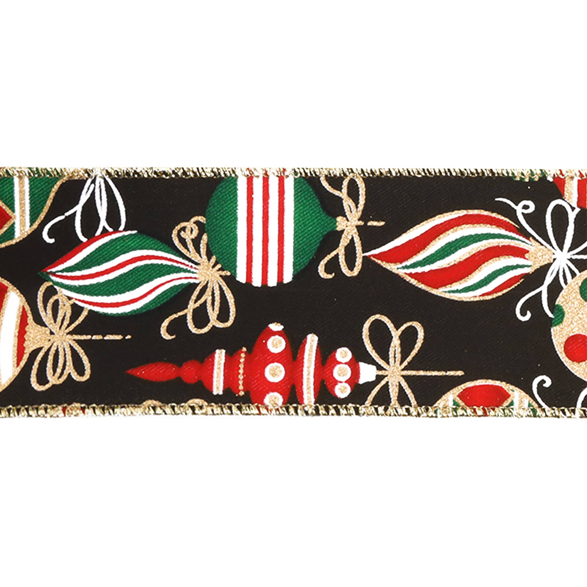 LA Ribbons Wholesale - Wholesale Ribbon - Gift Wrapping - 2 1/2" Wired Ribbon | "Holiday Ornament" Black/Multi | 10 Yard Roll1