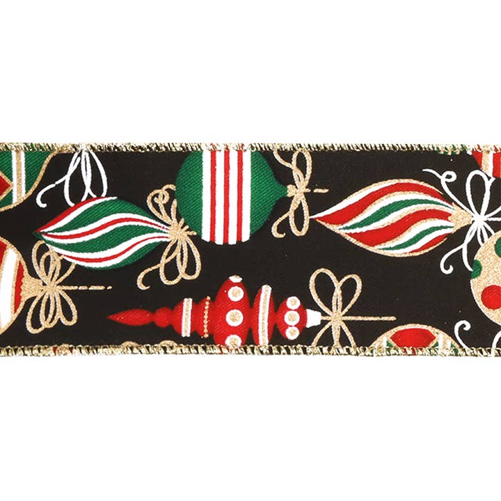 LA Ribbons Wholesale - Wholesale Ribbon - Gift Wrapping - 2 1/2" Wired Ribbon | "Holiday Ornament" Black/Multi | 10 Yard Roll
1