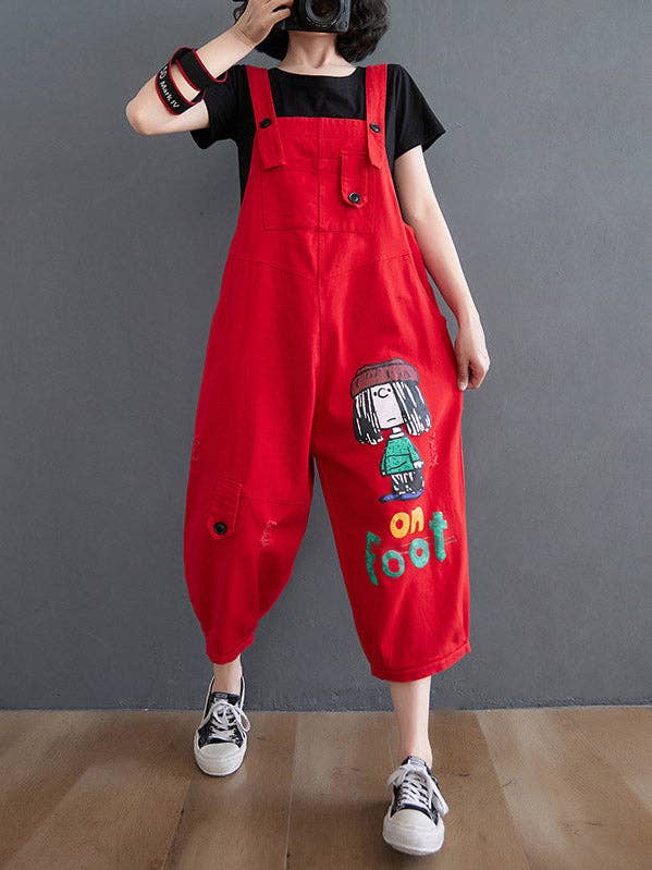 Original Cartoon Printed Puff Denim Overalls for wholesale by StyleGalX