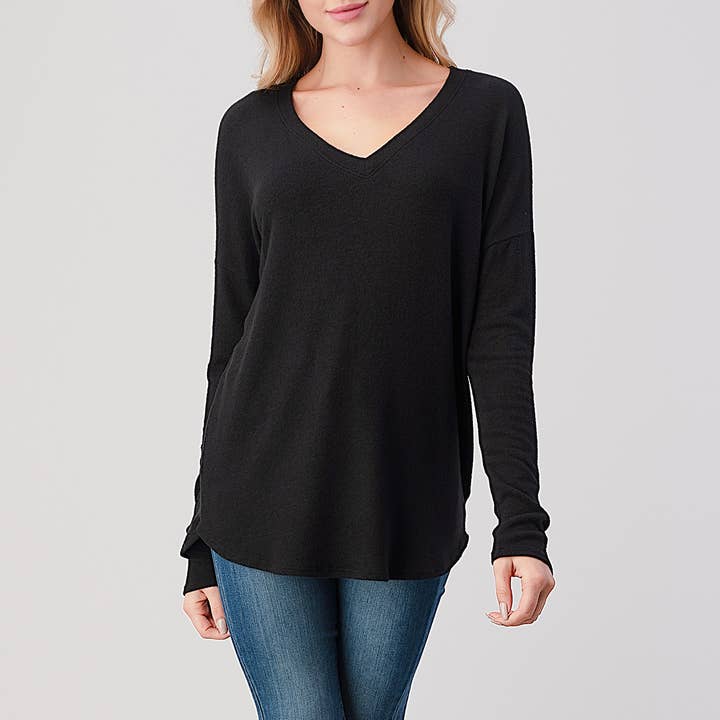 Heimious – Engroshandel Strikket top - Dame – Langærmet V-hals børstet strik top, 273820