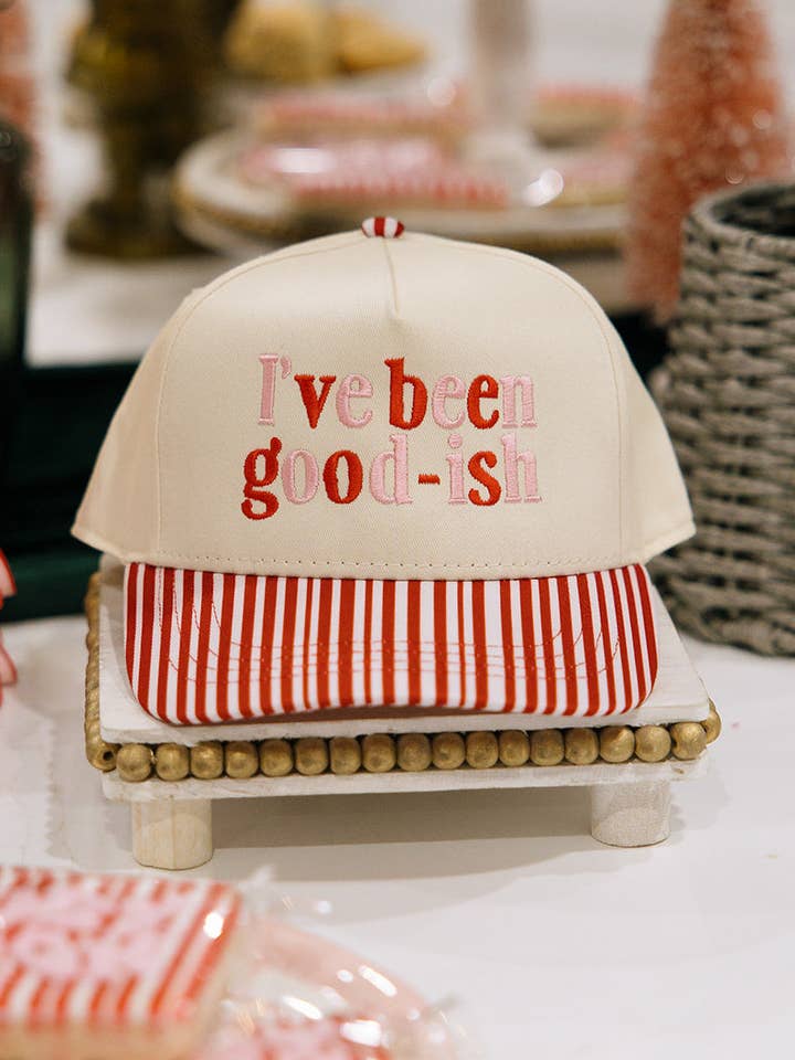 I've Been Good-ish Red Striped Hat Christmas Hats for wholesale by Ruby Moon