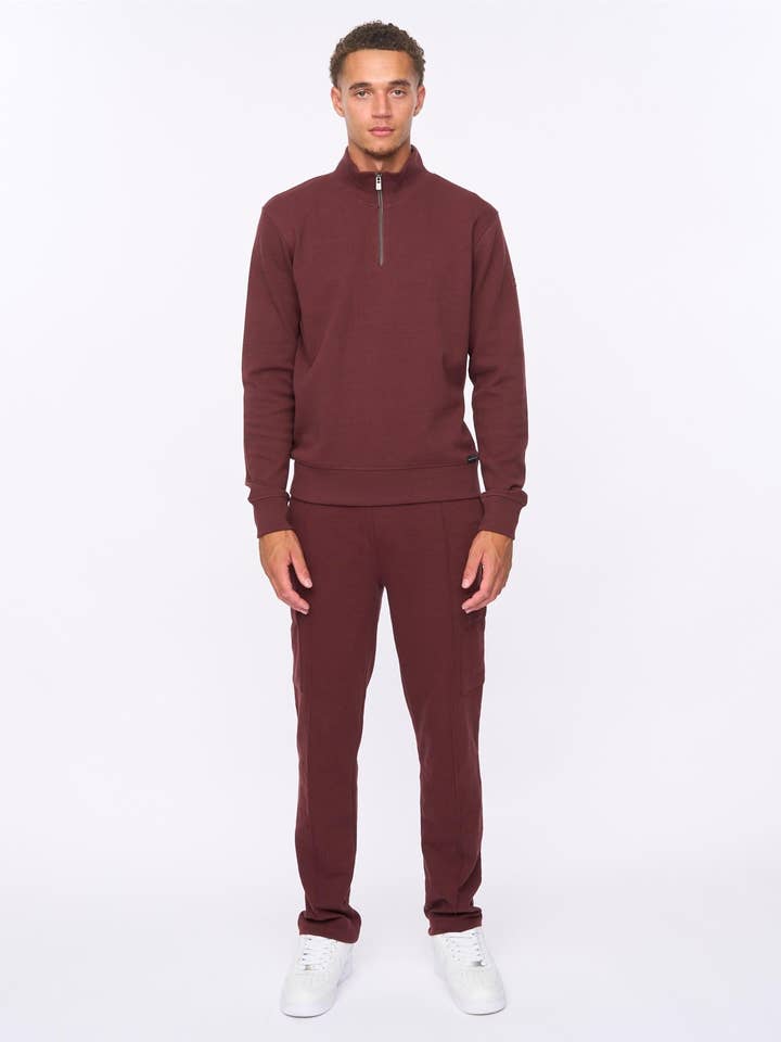 Slellmoore 1/4 Reißverschluss Hoodie & Optimus Combat Jogger-Set Weinrot für den Großhandel von Duck and Cover