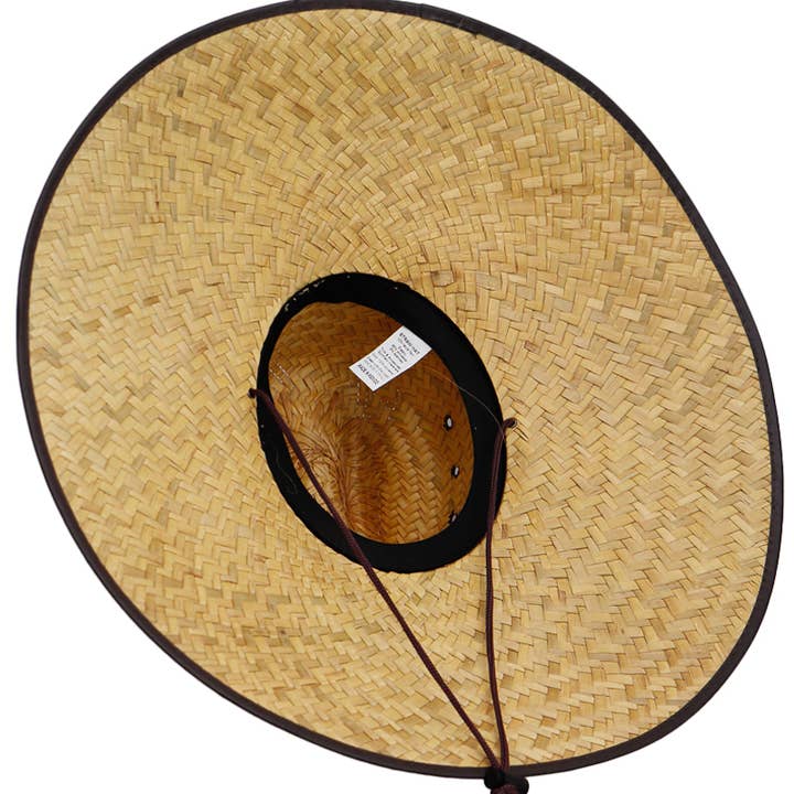 Garniture en cuir marron foncé Chapeau de sauveteur en paille extra large avec garniture en cuir végétalien en vente sur Faire4