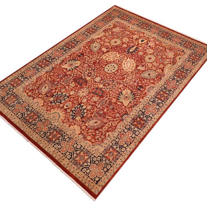 Tapete Antigo de Lã Tingido com Legumes Shahid Ferrugem/Azul - 2,49 m x 3,15 m por atacado de Arshs Fine Rugs
