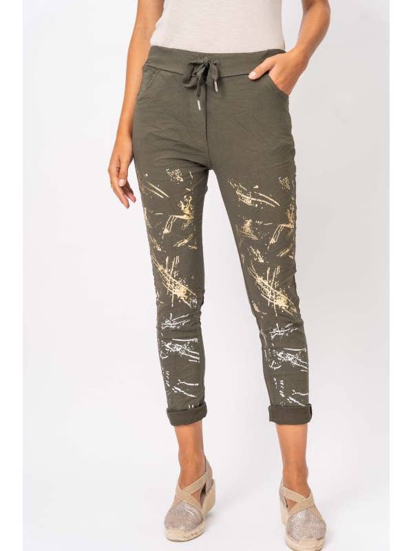 Jegging in lamina d'argento e oro per la vendita all'ingrosso da parte di Look Mode Usa