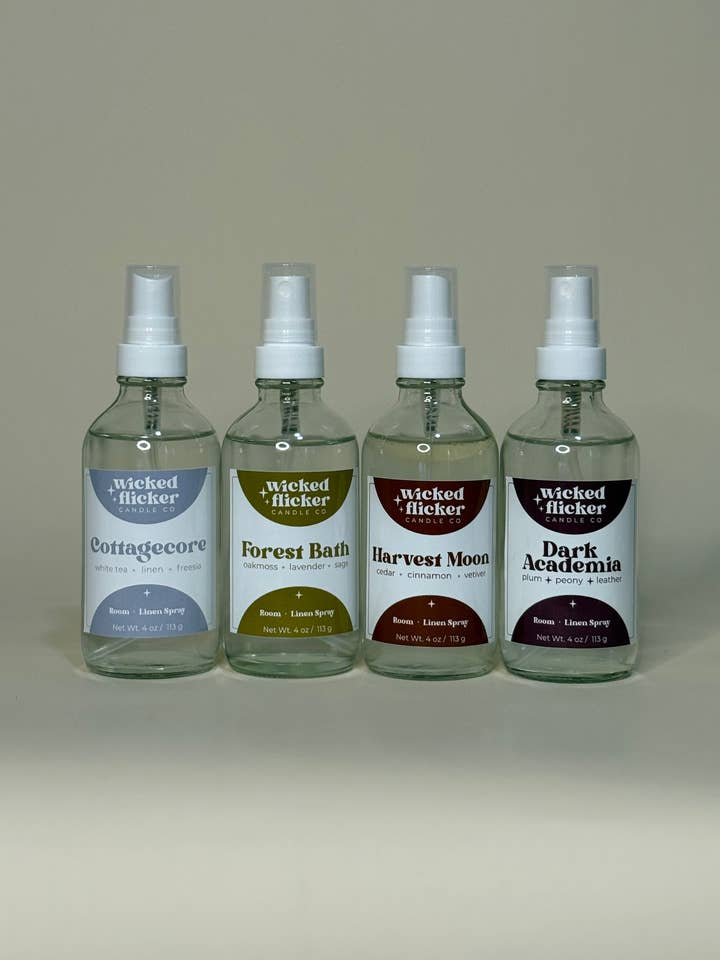 Room + Linen Spray 4oz for wholesale by Wicked Flicker Candle Co.