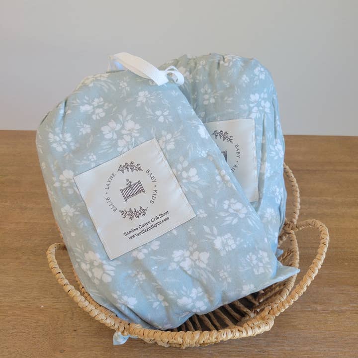 Ellie and Layne - Wholesale Cot/Crib Sheets - Daphne Icy Blue Floral Muslin Crib Sheet