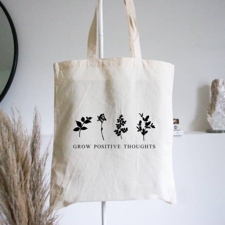 Grow Positive Thoughts Canvas Tote Bag, Market Bag, Shopping for wholesale by With Molly Co.