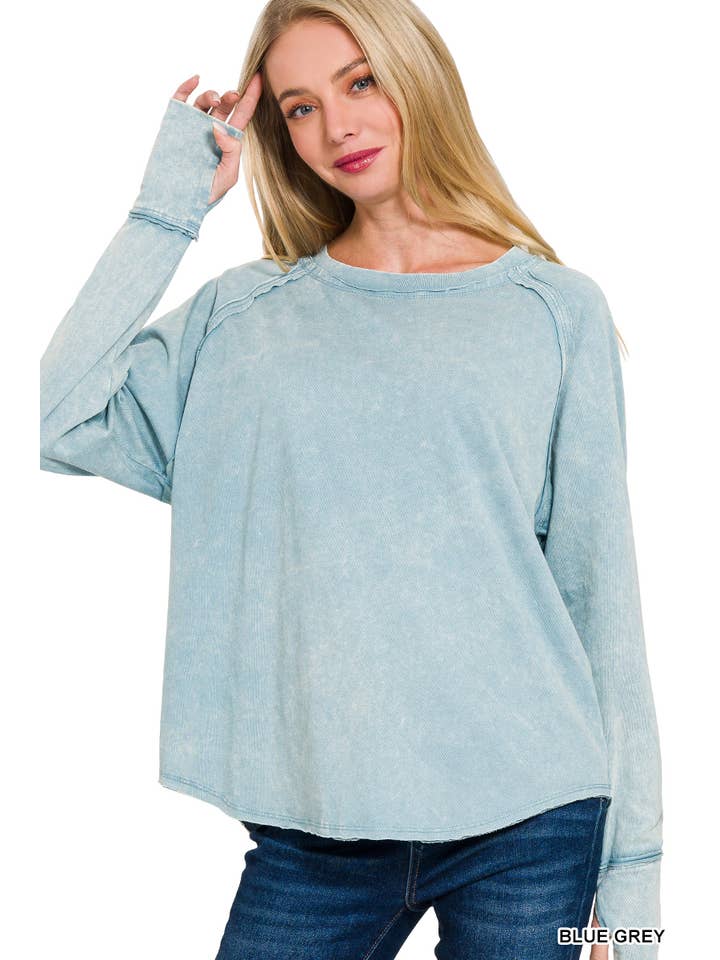 42POPS - Wholesale Tunic - Women's - ..._ WASHED LONG SLEEVE TOP WITH THUMB HOLE CUFFS12