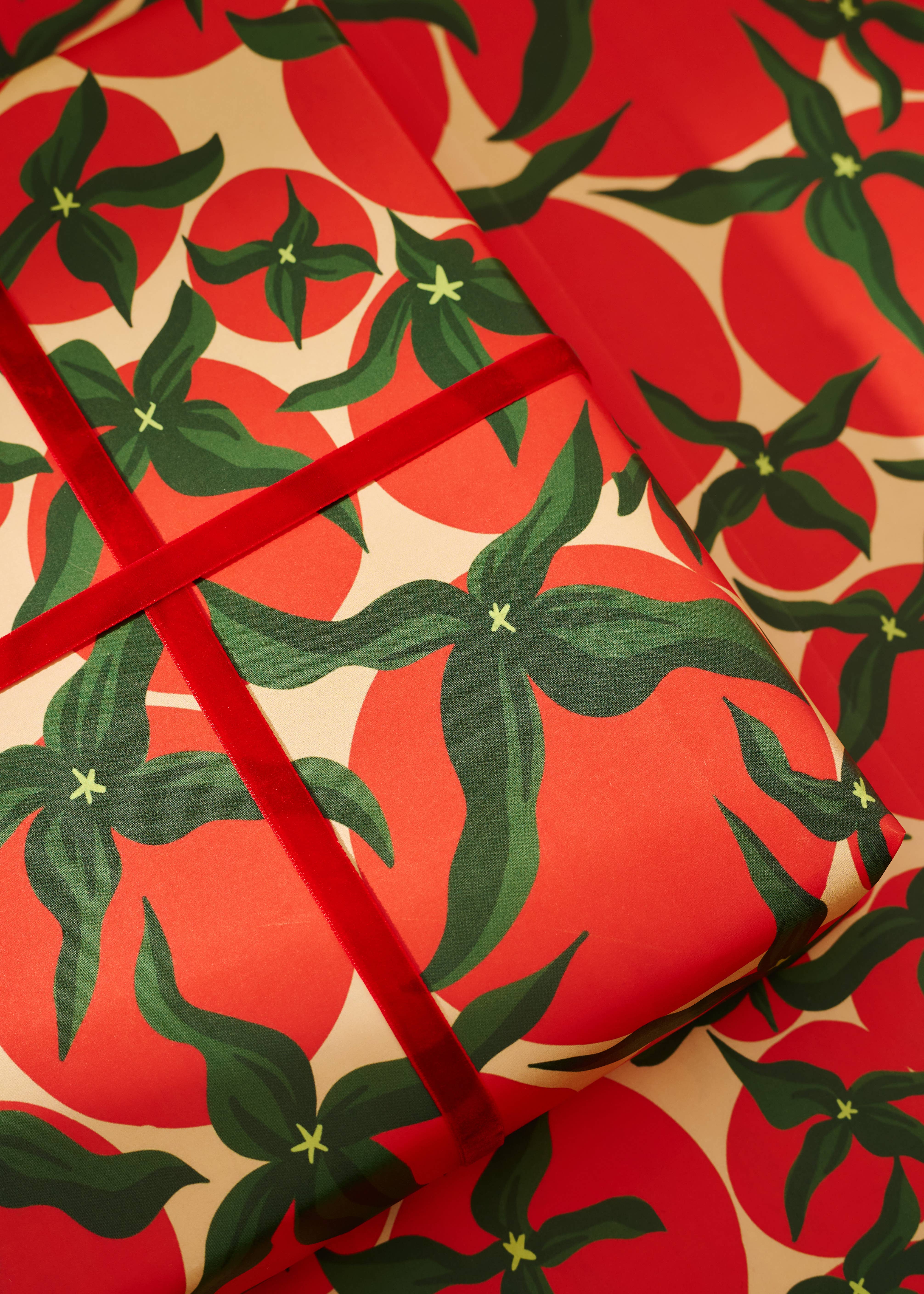 One & Only Paper - Wholesale Wrapping Paper Roll - Squiggle Sardine Stripe & Tomato Double Sided Gift Wrap Set2