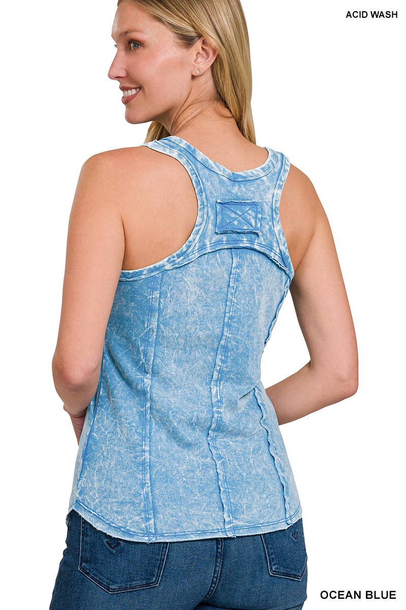 42POPS - Wholesale Tank Top - Women's - `.Washed Raw Edge V Neck Sleeveless Top8