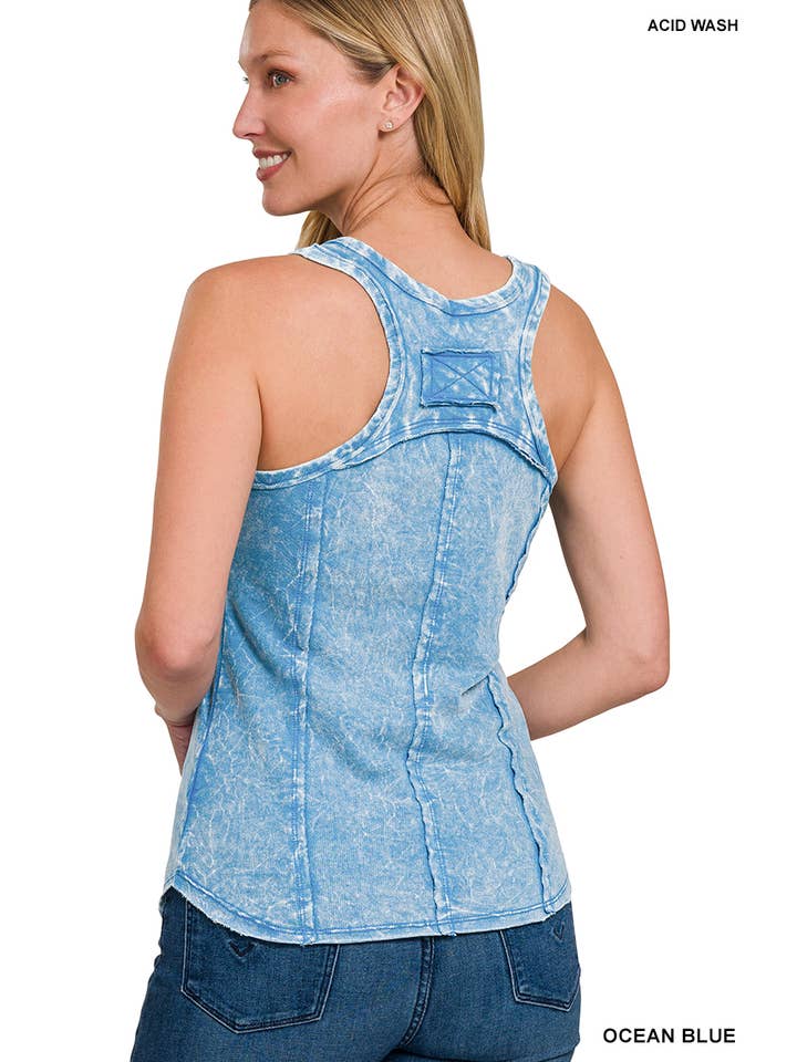 42POPS - Wholesale Tank Top - Women's - `.Washed Raw Edge V Neck Sleeveless Top8