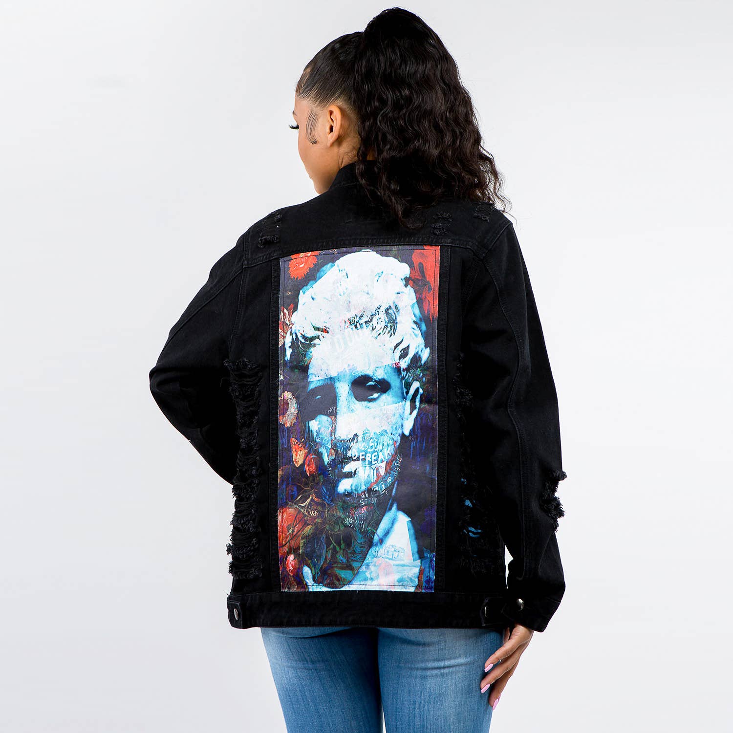 American Bazi - Vendita all'ingrosso Giacca di jeans - Donna - GIACCHE DI JEANS LARGHE TAGLIE FORTI CON STAMPE-RJK30260P5