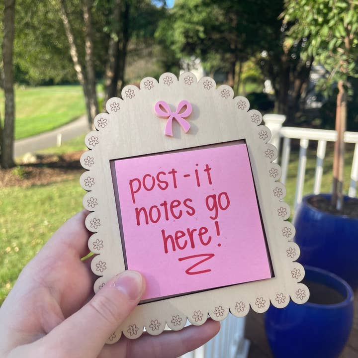 DesignedbyKendal - Wholesale Stationery/Notecard Set - Wooden Post-it Notes Holder with Pink Bow and Floral Border3