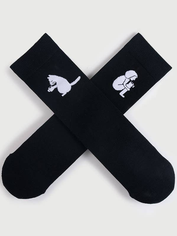 Woman and Cat Socks | Black Partner Athleisure Crew Socks for wholesale by Semibold