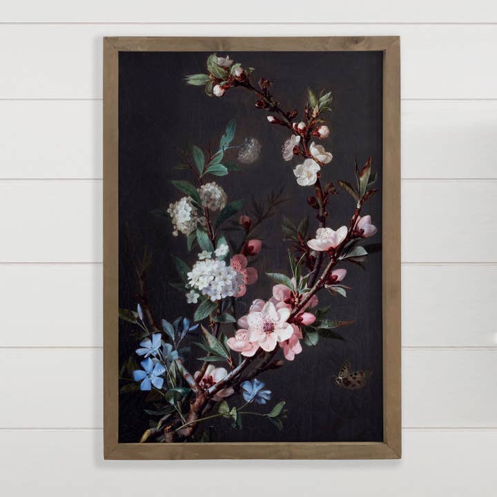 Leinwandbild mit Blumen, Kirschblüten und Immergrün, Farmed für den Großhandel von Hangout Home