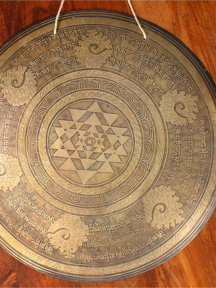 22'' Bronze Sri Yantra Tibetan Healing Gong For Meditation for wholesale by Exotic India Art