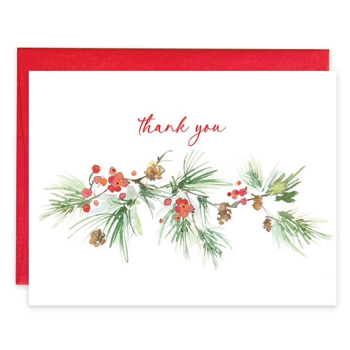GINA B DESIGNS - Wholesale Thank You Card - Boxed/Holiday Thank You Blank Note - Pine Cone Border