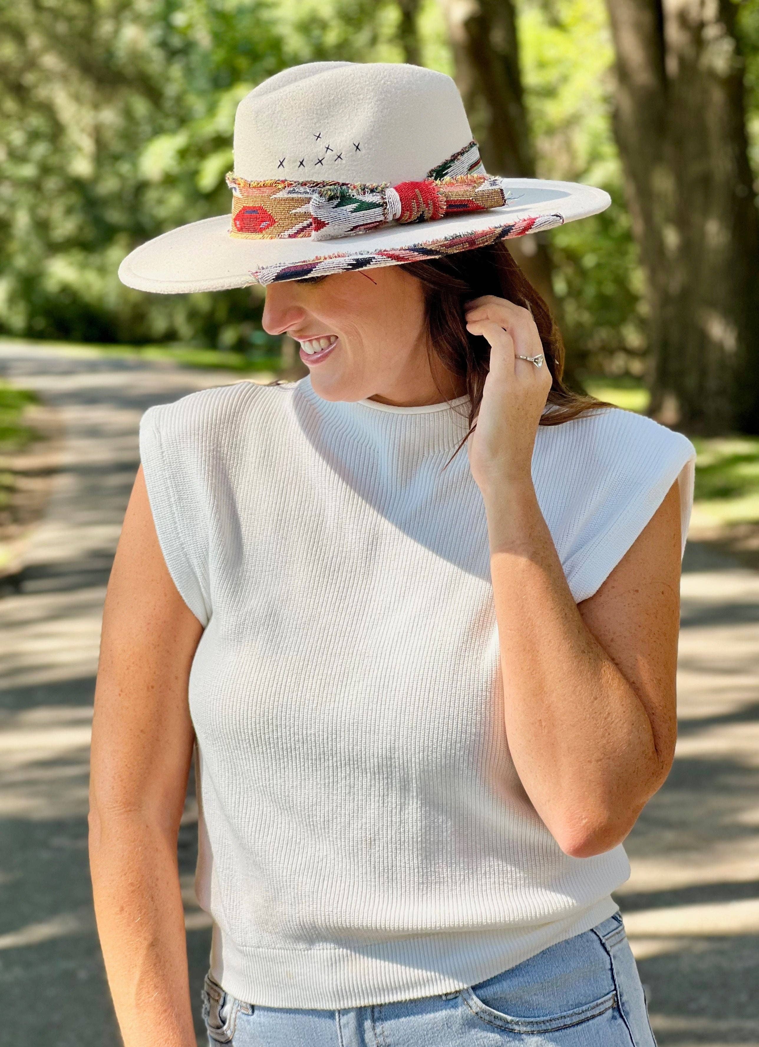 Caroline Hill - Wholesale Fedora - Women's - Lucie Hat with Aztec Accents IVORY3