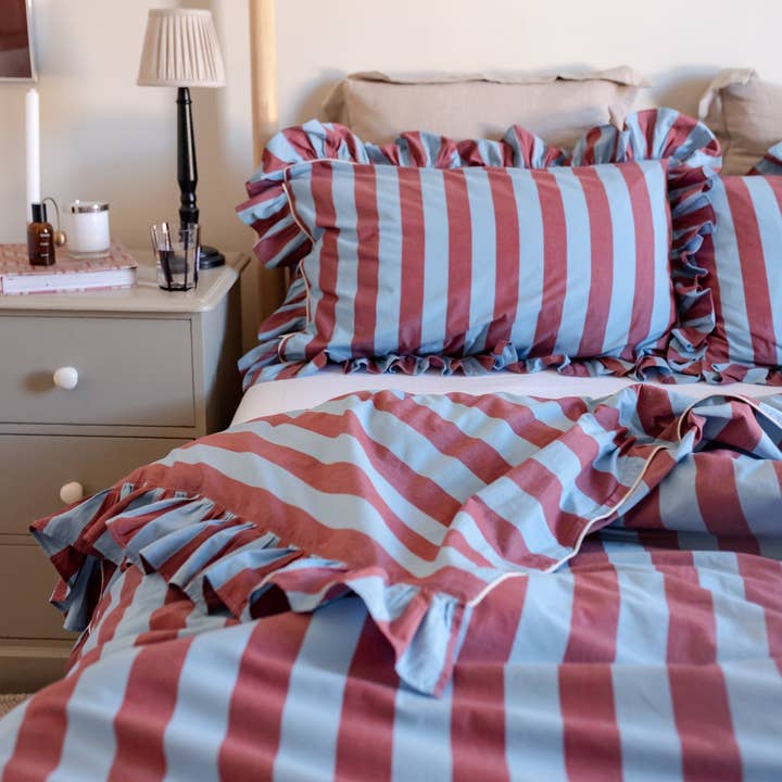 TBCo - Wholesale Duvet Cover - Cotton Duvet Cover in Blue & Red Stripe