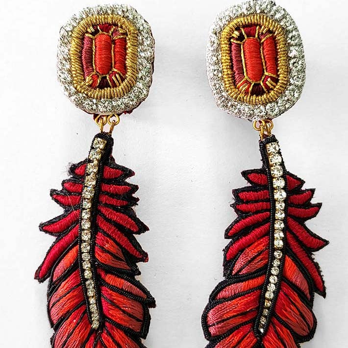 Céleste Mogador - Venta al por mayor Pendientes colgantes - Pendiente de plumas rojas0