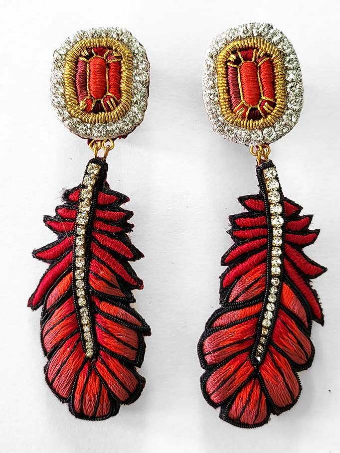 Red Feather earring for wholesale by Céleste Mogador