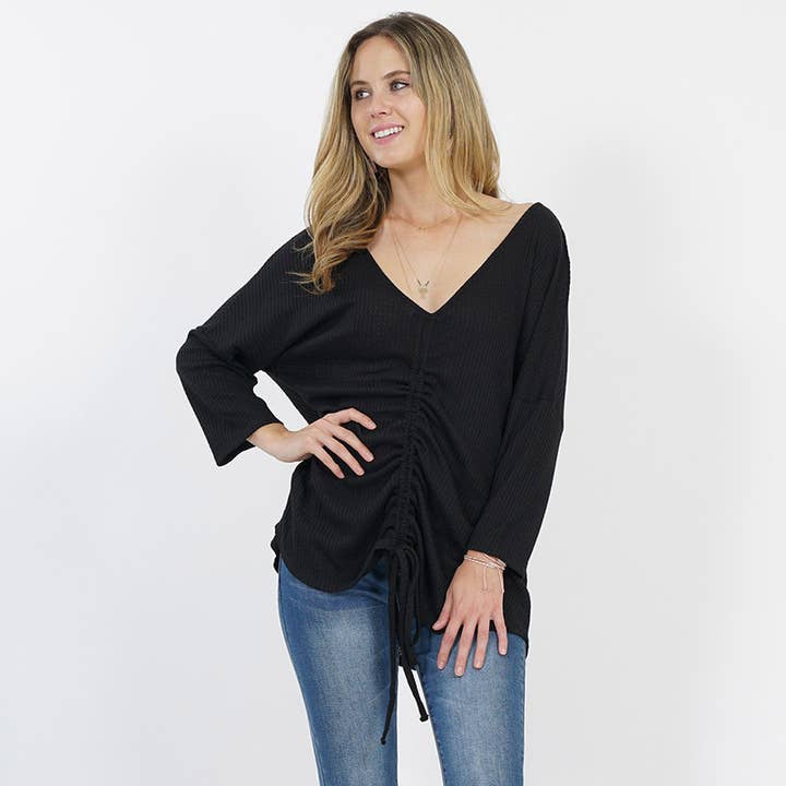 42POPS - Wholesale Knit Top - Women's - ._ SI-10722 PLUS SIZE Waffle knit reversible ruched tunic